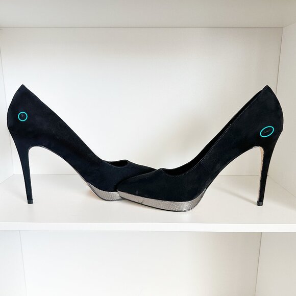 JESSICA SIMPSON Analista Platform Pump, Black Faux Suede with Silver Platform - Picture 7 of 15